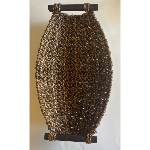 Woven Straw Baskets Oval Wood Handles Brown Nesting Set Of 3 Table Wall Rustic - Picture 8 of 16